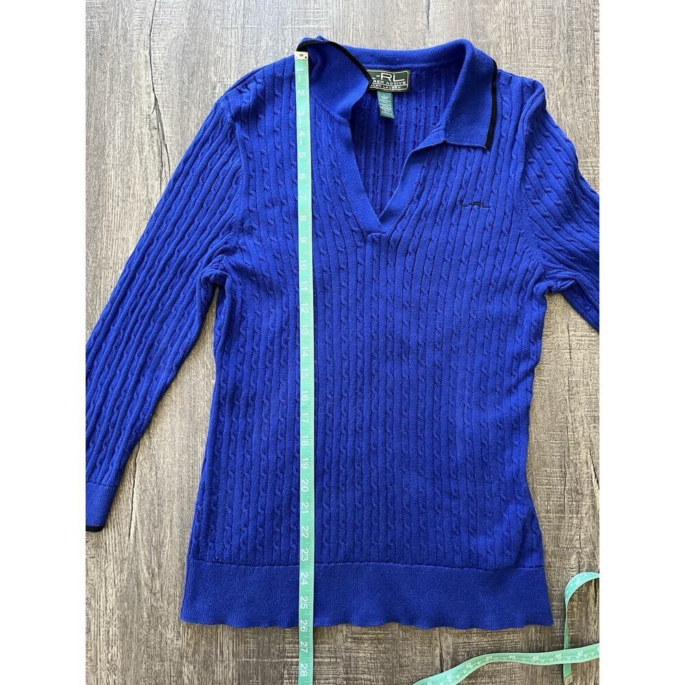 Ralph Lauren LRL Active Women’s Cable Knit Polo Sweater Top V-Neck VTG Size L - Picture 8 of 9